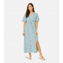 Women's Green Ditsy Floral Shirred Midi Wrap Dress Yumi New Look