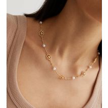 Gold Open Flower Faux Pearl Chain Necklace New Look