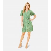 Women's Green Floral Print Wrap Mini Dress Mela New Look