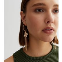 Gold Butterfly Charm Tassel Hoop Earrings New Look