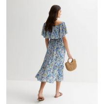 Blue Vanilla Blue Floral Bardot Ruffle Midi Dress New Look