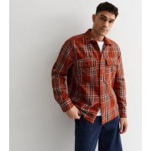 Men's Only & Sons Cotton Rust Check Pocket Front Overshirt New Look