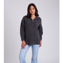 Women's Dark Grey Knit Zip Neck Oversized Sweatshirt Urban Bliss New Look