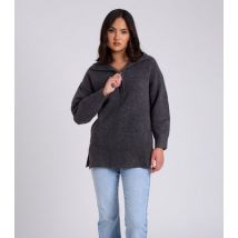 Urban Bliss Dark Grey Knit Zip Neck Oversized Sweatshirt New Look