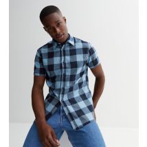 Men's Blue Gingham Twill Short Sleeve Shirt Jack & Jones New Look