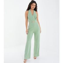 Women's Light Green Belted Halter Neck Wide Leg Jumpsuit Quiz New Look