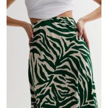Gini London Green Animal Print Satin Midi Skirt New Look