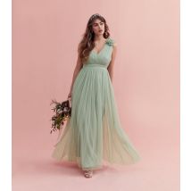 Women's Light Green Chiffon Ruffle Trim Maxi Dress MAYA New Look