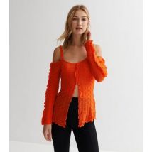 NEON & NYLON Bright Orange Textured Strappy Bardot Cardigan New Look