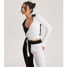 Women's Black Colour Block Ribbed Wrap Cardigan Urban Bliss New Look