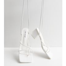 Women's White Strappy Mid Block Heel Sandals Public Desire New Look