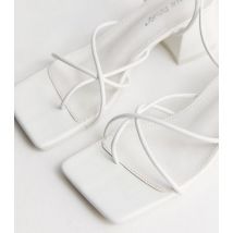 Public Desire White Strappy Mid Block Heel Sandals New Look