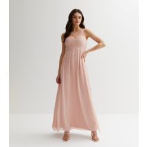 Women's Pink Mesh Pleated Chiffon Gem Embellished Maxi Dress Blue Vanilla New Look