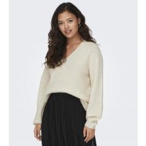 Women's Cream Ribbed Knit V Neck Jumper JDY New Look