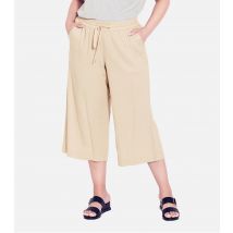Women's Plus Size Stone Linen Blend Wide Leg Crop Trousers Curves Evans New Look