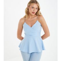 Women's Pale Blue Diamanté Peplum Top Quiz New Look