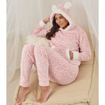 Loungeable Pink Waffle Ear Hooded Trouser Pyjama Set New Look