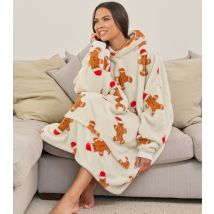 Women's Off White Gingerbread Print Fleece Blanket Hoodie Loungeable New Look