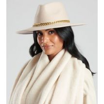 South Beach Cream Wool Chain Trim Fedora Hat New Look