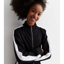 Girls Black Stripe Bomber Jacket New Look