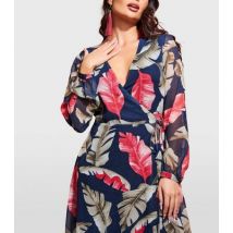 Goddiva Blue Palm Leaf Print Wrap Midaxi Dress New Look