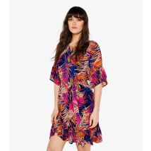 Women's Navy Tropical Leaf Mini Dress Apricot New Look