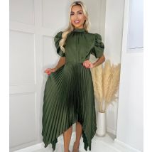 Women's Khaki Pleated Dip Hem Midi Dress AX Paris New Look