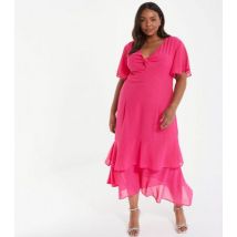 QUIZ Curves Deep Pink Frill Hem Midi Dress New Look