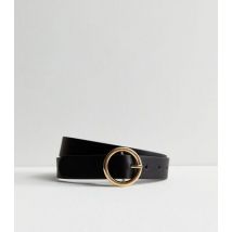 PIECES Black Leather-Look Circle Buckle Belt New Look