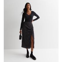Women's Black Glitter Ruched Split Hem Midi Skirt ONLY New Look