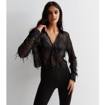 Women's Black Sequin Long Sleeve Top ONLY New Look