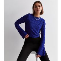 Women's Blue Textured Jersey Long Sleeve Crop Top ONLY New Look