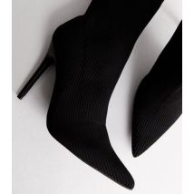 Public Desire Ribbed Pointed Stiletto Heel Sock Boots New Look