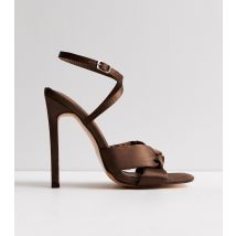 Women's Brown Satin Stiletto Heel Sandals Public Desire New Look