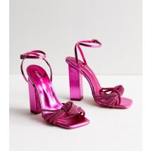 Women's Mid Pink Metallic Knot Block Heel Sandals Public Desire New Look