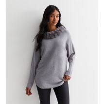 Women's Grey Faux Fur Collared Jumper Blue Vanilla New Look