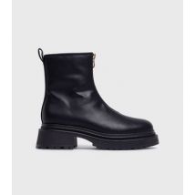 London Rebel Black Matte Leather-Look Zip Front Boots New Look