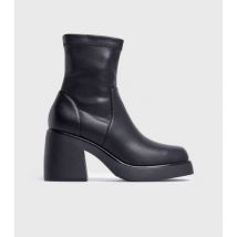London Rebel Black Leather-Look Chunky Block Heel Ankle Boots New Look