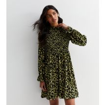 Women's Green Animal Print Shirred Smock Mini Dress Blue Vanilla New Look