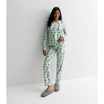 PIECES Mint Green Trouser Pyjama Set with Santa Koala Print New Look