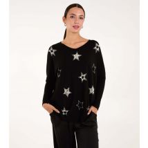 Women's Black Fine Knit Faux Pearl Star Jumper Blue Vanilla New Look