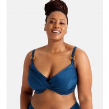 Women's Plus Size Blue Twist Front Bikini Top Curves Dorina New Look