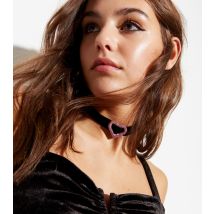 Black Diamante Heart Pendant Choker Necklace New Look