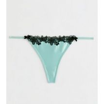 Mint Green Satin Lace Trim Thong New Look