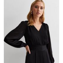 Gini London Black Satin Belted Jumpsuit New Look