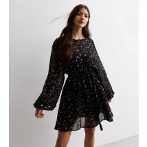Women's Black Star Print Puff Sleeve Mini Dress Gini London New Look