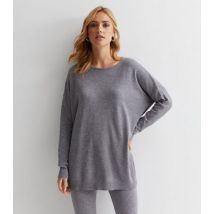 Gini London Grey Brushed Cotton Crew Neck Oversized Top New Look