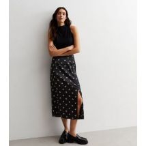 ONLY Black Satin Yin Yang Split Hem Midi Skirt New Look