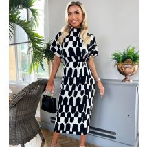Women's Black and White Print Midi Dress AX Paris New Look