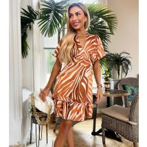 Women's Rust Animal Print Frill Hem Mini Dress AX Paris New Look